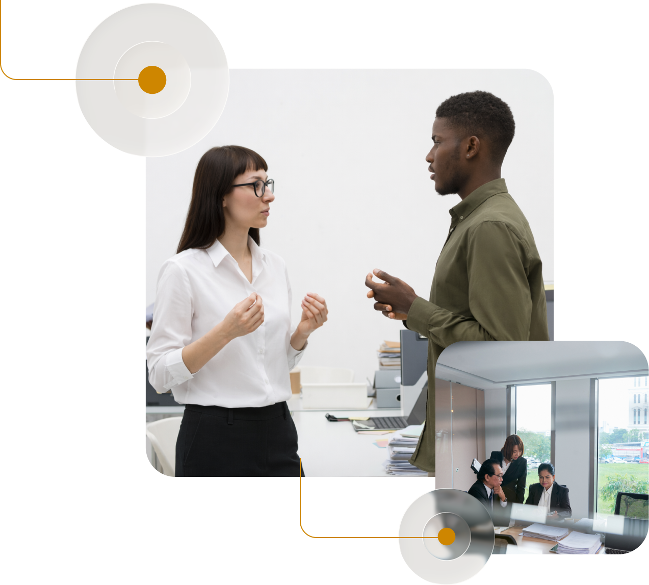 Business professionals discussing cross-border M&A